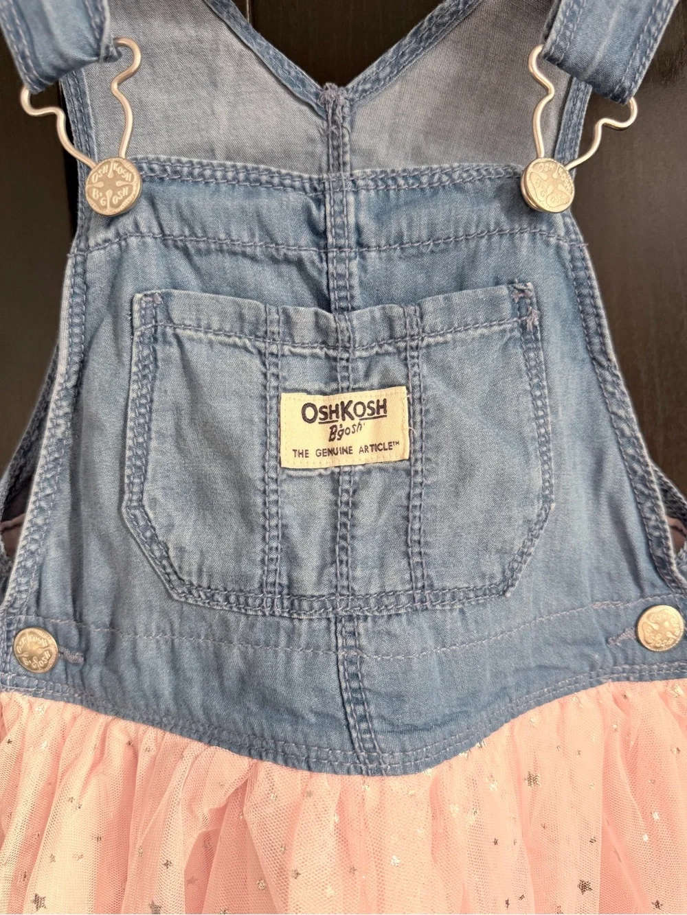 OshKosh B'gosh Denim Overall Dress with Pink Tulle Skirt